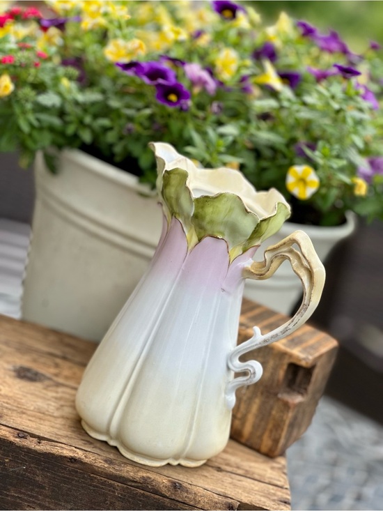 Brand unknown￼ Other - Antique Art Nouveau Floral Pitcher Pink  and Green Lily Blossom Form 1900 1920